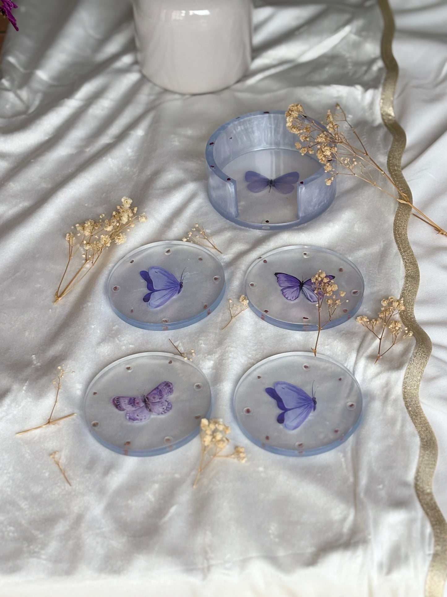 Purple butterfly coasters set