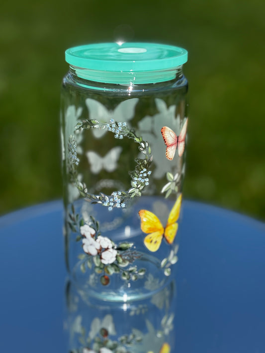 Iced Coffee Pink butterfly and flowers cup