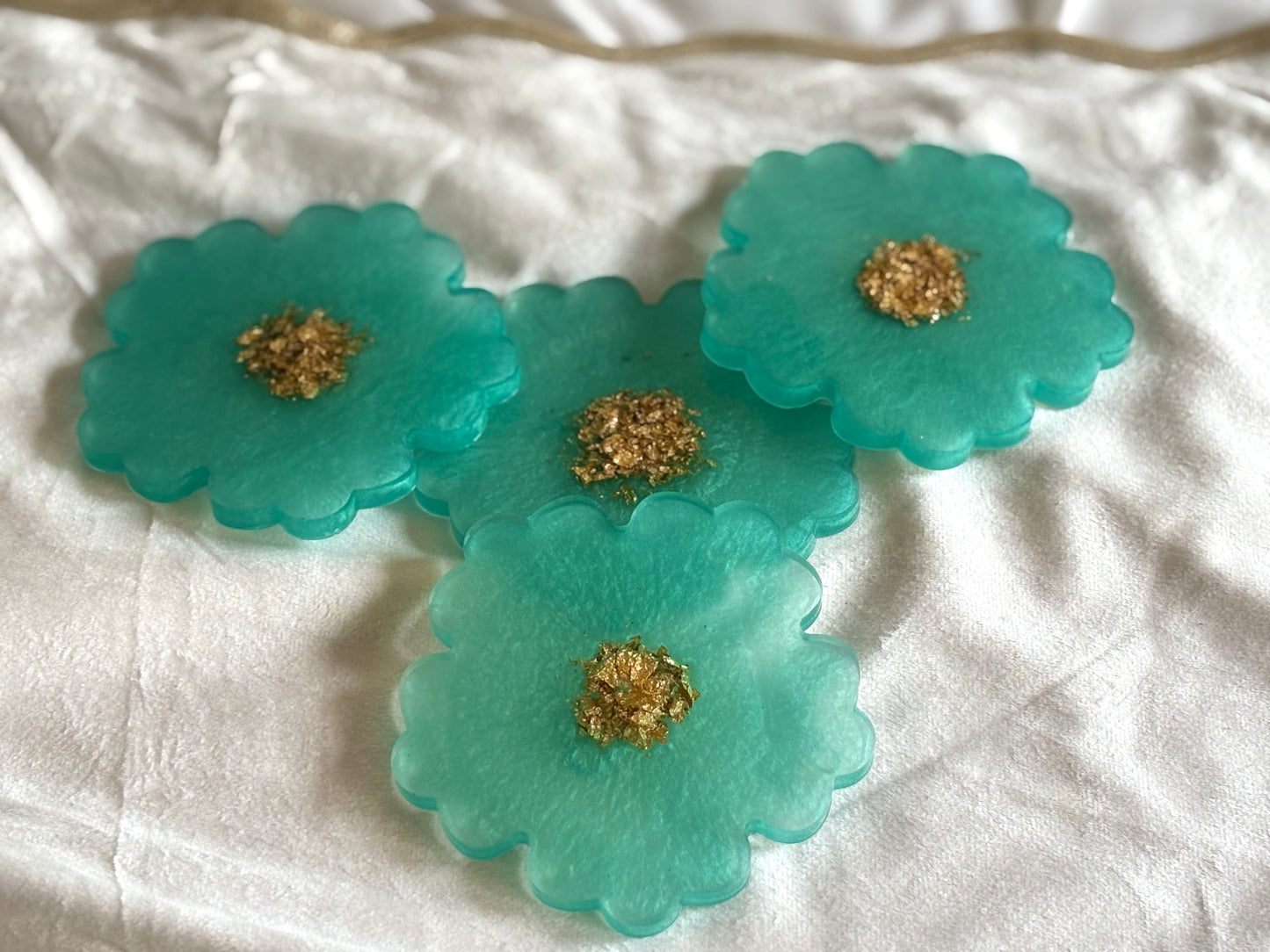 Turquoise flower resin coasters