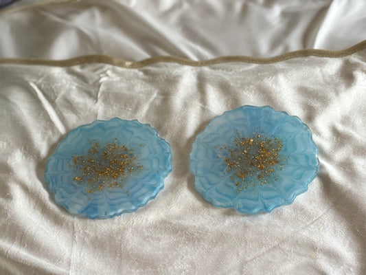 Blue and Gold Leaf Resin Coasters