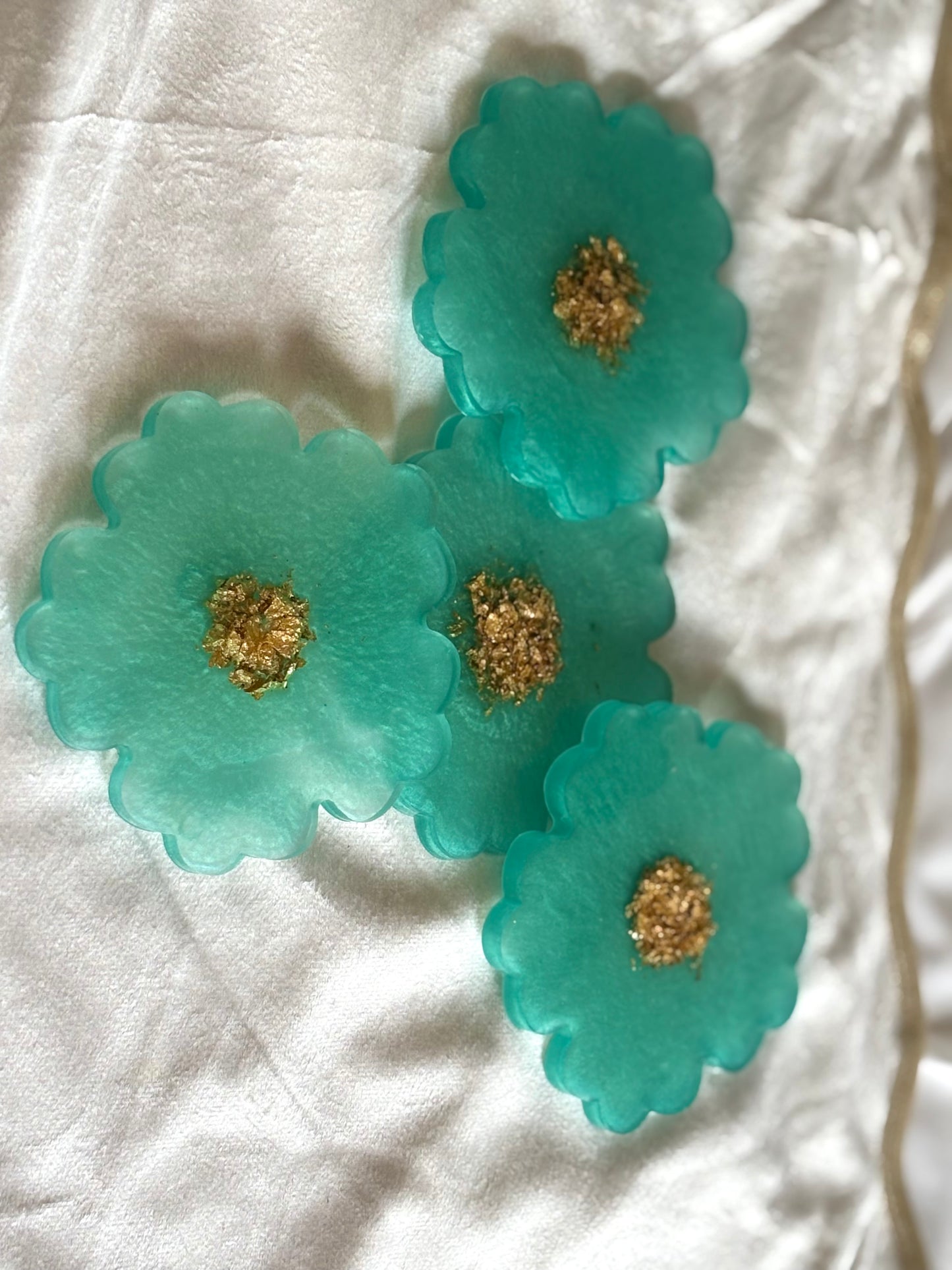 Turquoise flower resin coasters