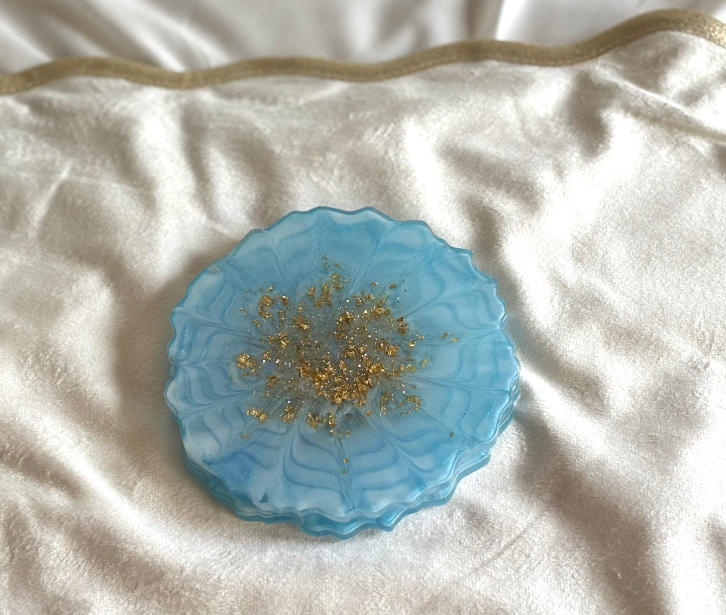 Blue and Gold Leaf Resin Coasters