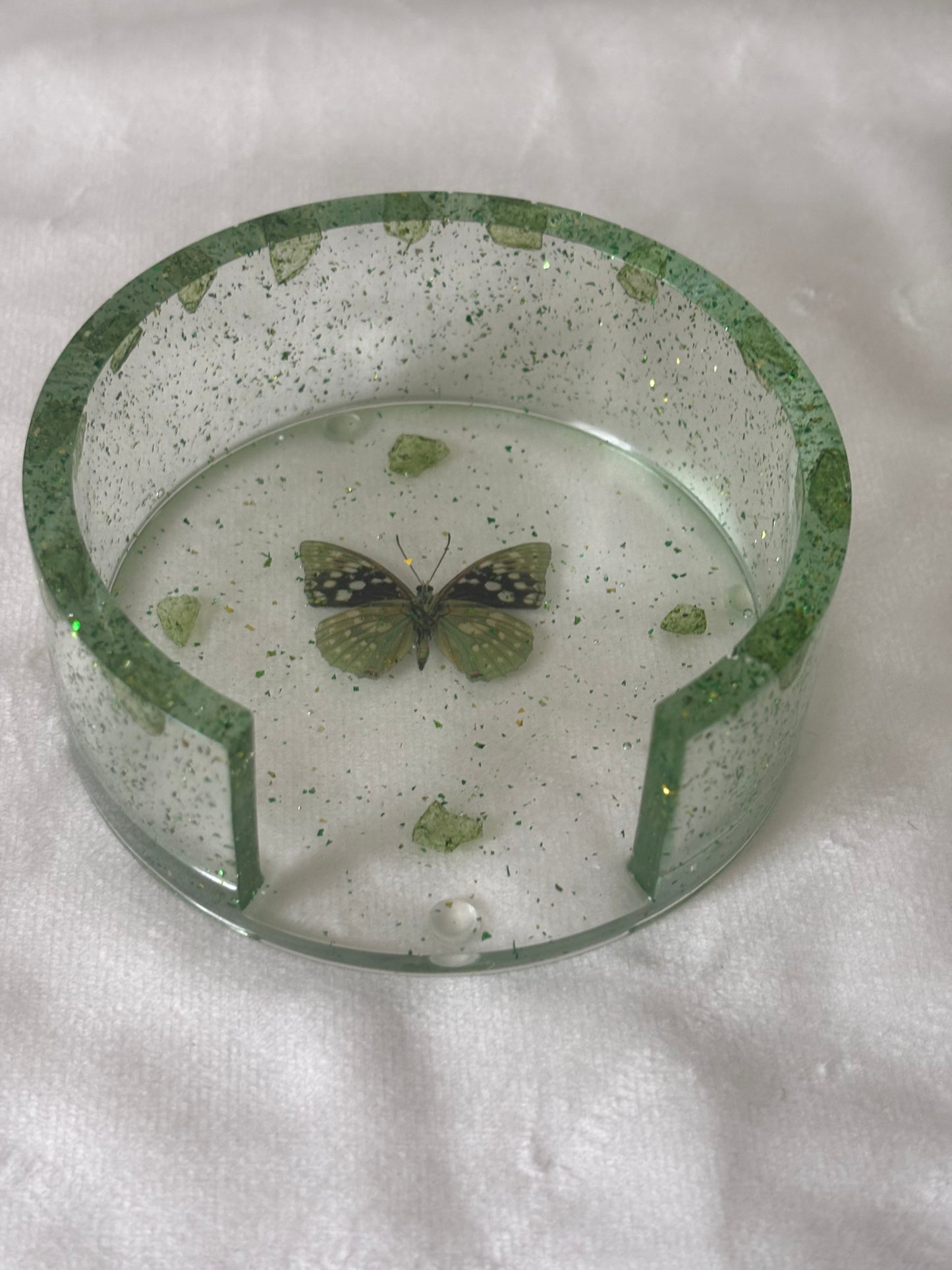 Green Butterfly Resin Coaster Set