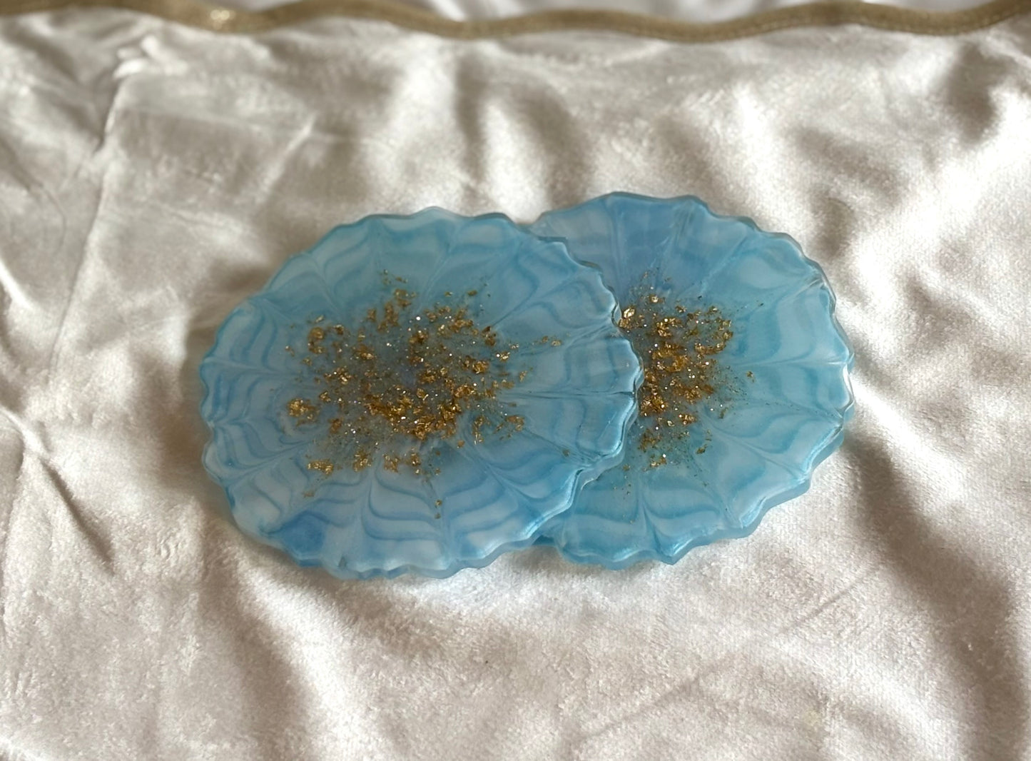 Blue and Gold Leaf Resin Coasters