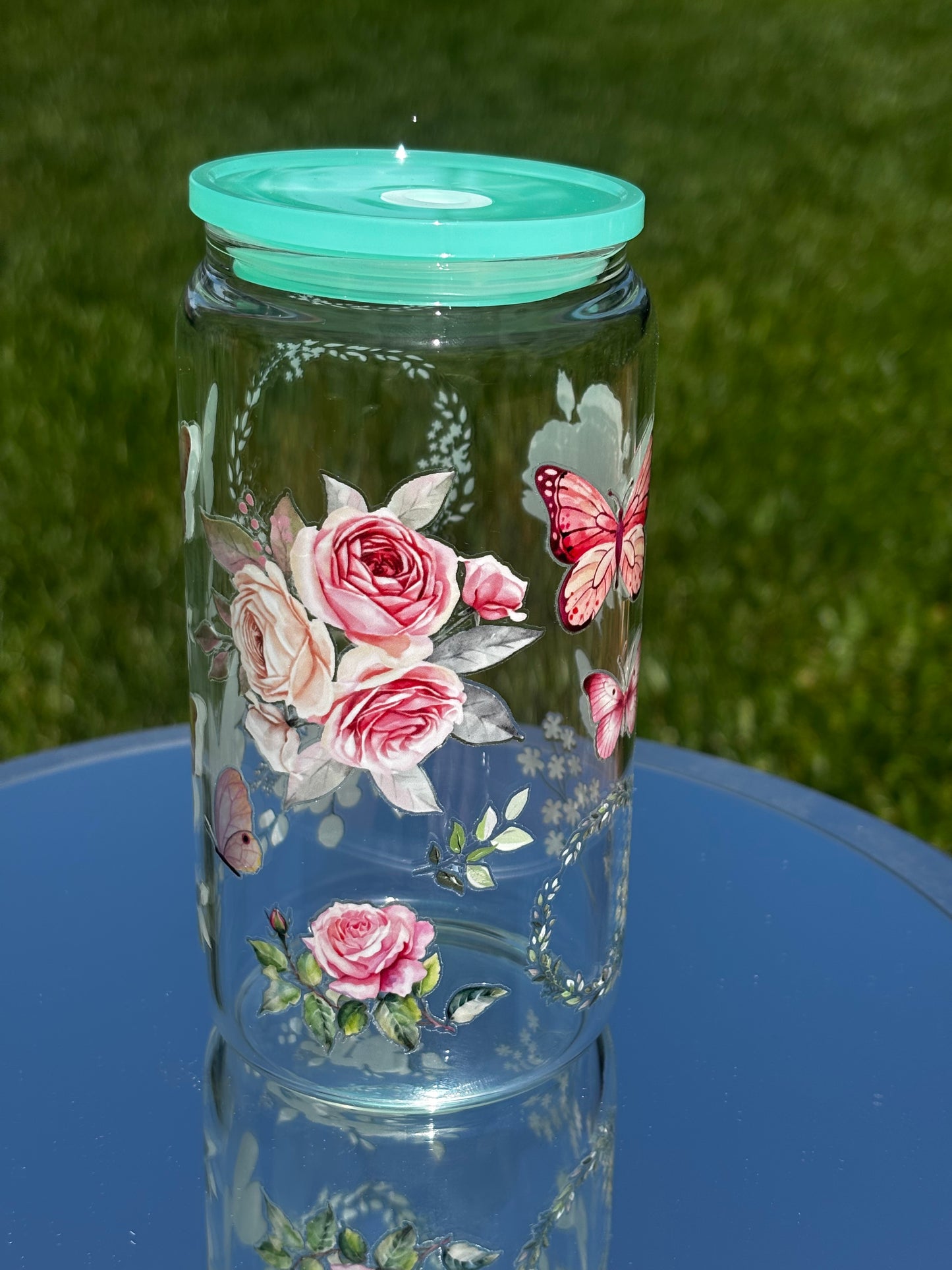 Iced Coffee Pink butterfly and flowers cup