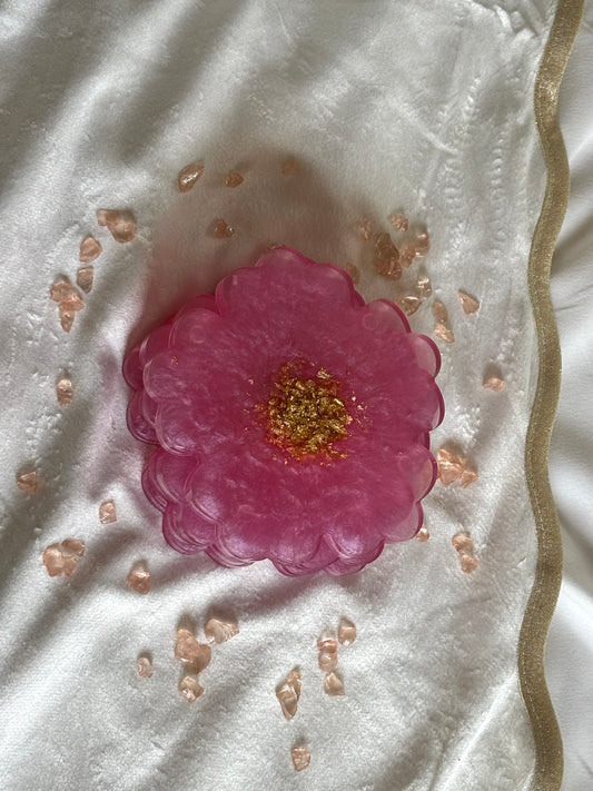 Pink flower resin coasters set