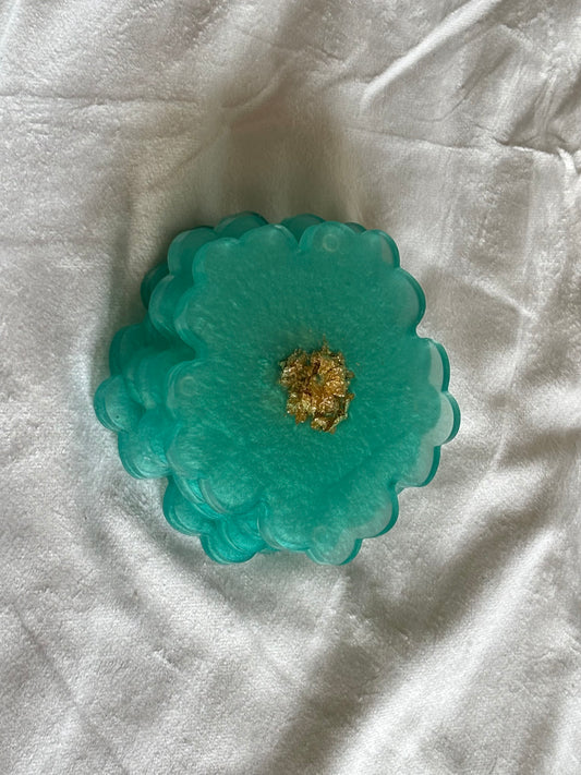 Turquoise flower resin coasters