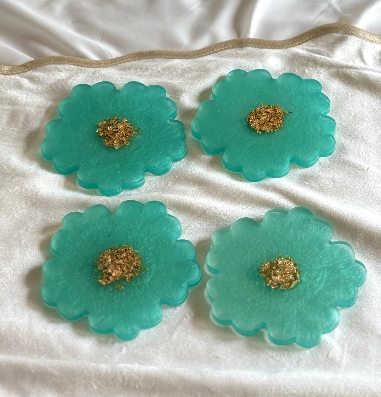 Turquoise flower resin coasters