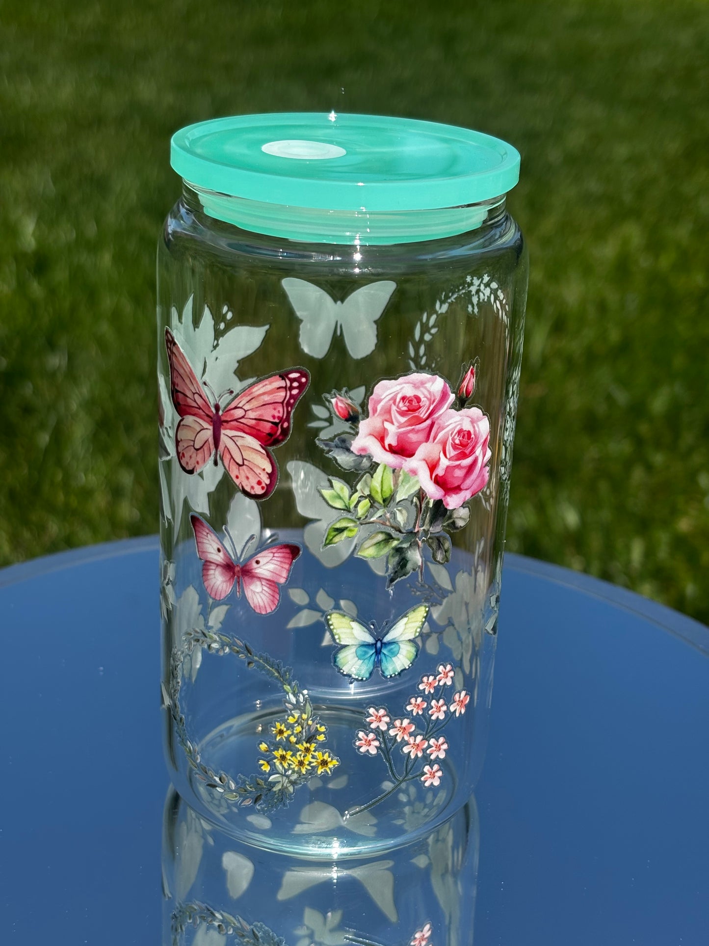 Iced Coffee Pink butterfly and flowers cup